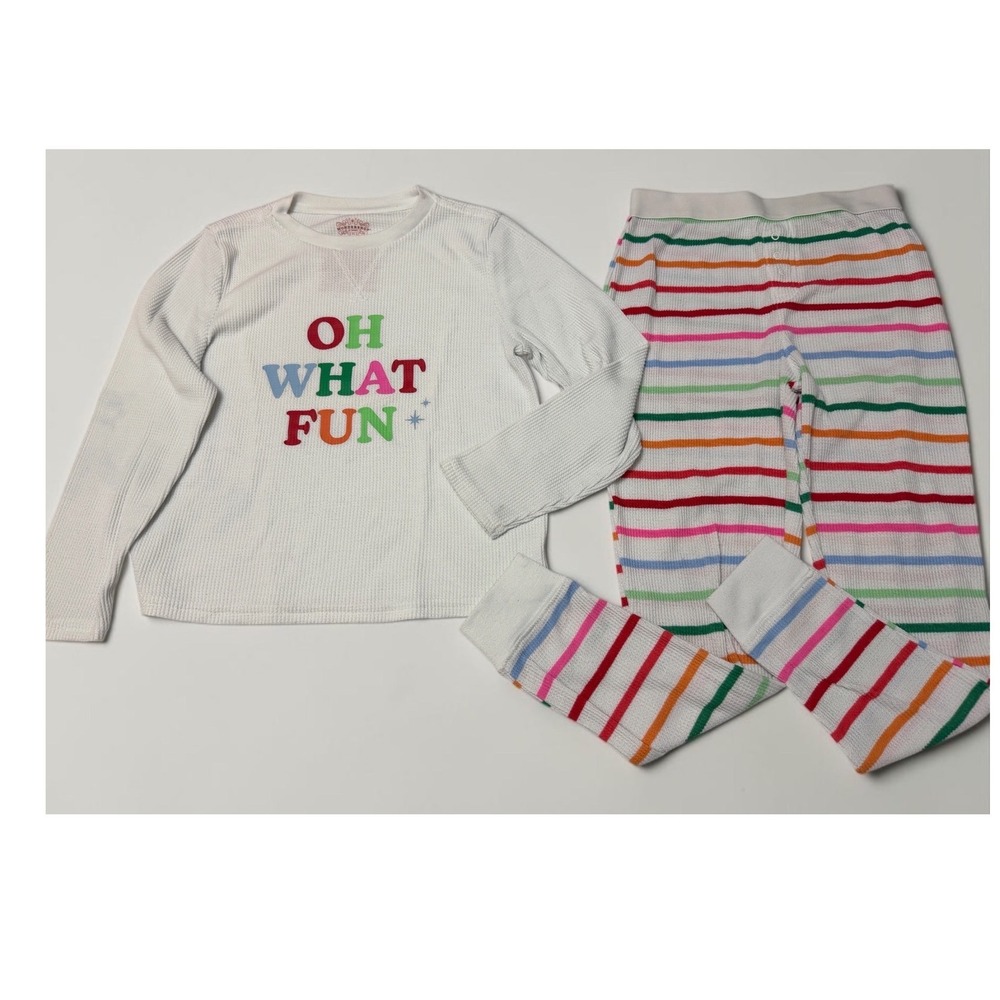 Wondershop Target Kids Oh What Fun Thermal Pajama Set Rainbow Stripe M 8 White